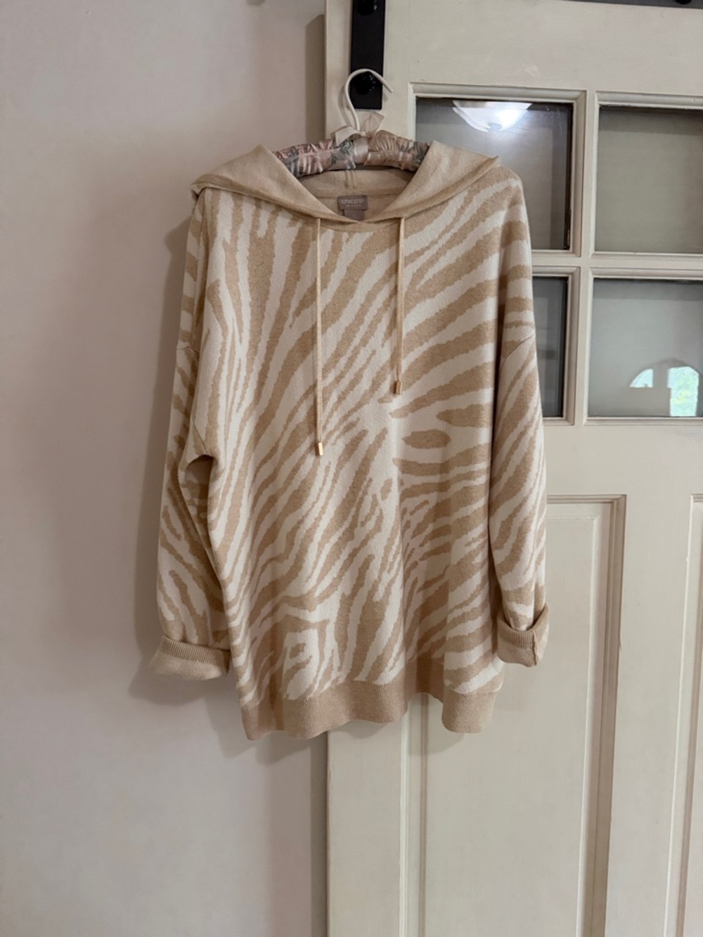 Chico's Beige and Cream Zebra-Print Hoodie